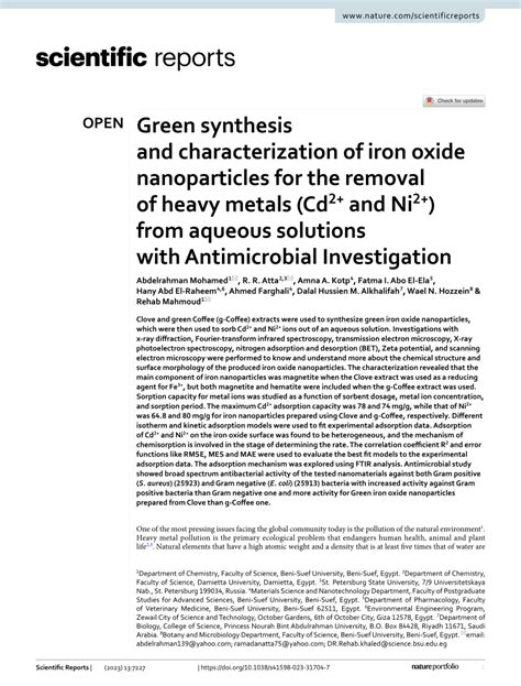 Pdf Green Synthesis And Characterization Of Iron Oxide Nanoparticles