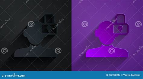 Paper Cut Closed Personality Icon Isolated On Black On Purple