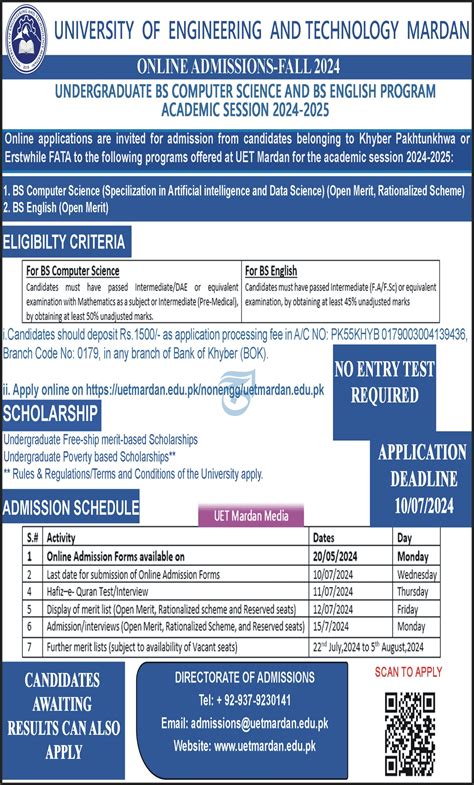 Uet Mardan Admissions 2024 Result Pk