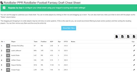 Printable Fantasy Cheat Sheet