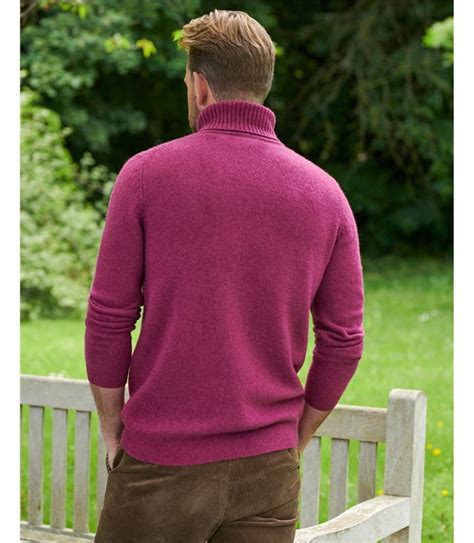 Plum Jam Pure Lambswool Mens Lambswool Polo Neck Jumper