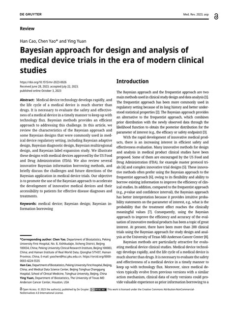 Pdf Bayesian Approach For Design And Analysis Of Medical Device Trials In The Era Of Modern