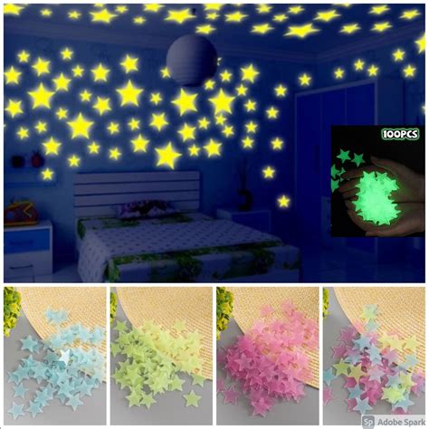 Kit Estrelas Que Brilham No Escuro Cores Amarela Rosa Azul Adesivos