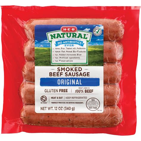 H E B Natural Smoked Beef Sausage Links Original Shop Sausage At H E B