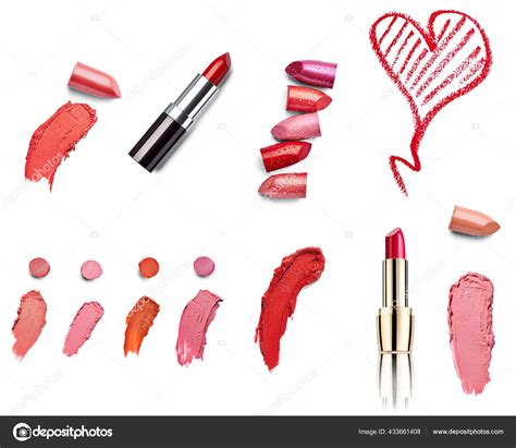 Collection Various Lipsticks Heart Shapes White Background Each One