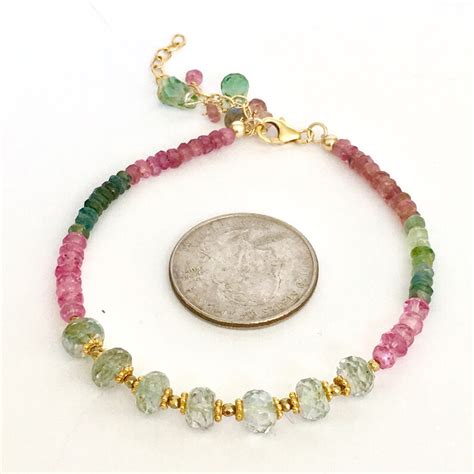 Tourmaline Amethyst Bead Bracelet Multi Color Gems Dainty Gemstone