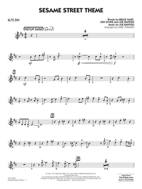 Sesame Street Theme Arr Mike Tomaro Alto Sax By Mike Tomaro Jazz Ensemble Digital Sheet