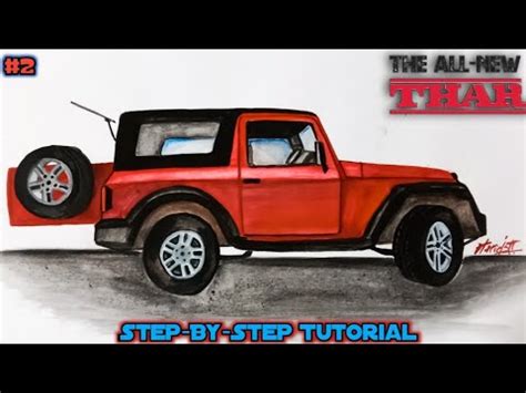 How To Draw Mahindra Thar Step By Step Hariesh Art School Youtube