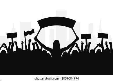 Crowd Protesters People Silhouettes People Banners Stock Vector