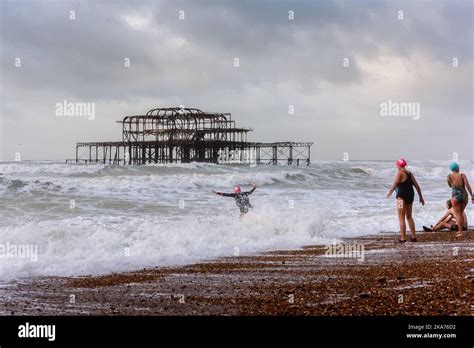 Brighton East Sussex Uk Brightons Ice Swimmers Play At The Surfs