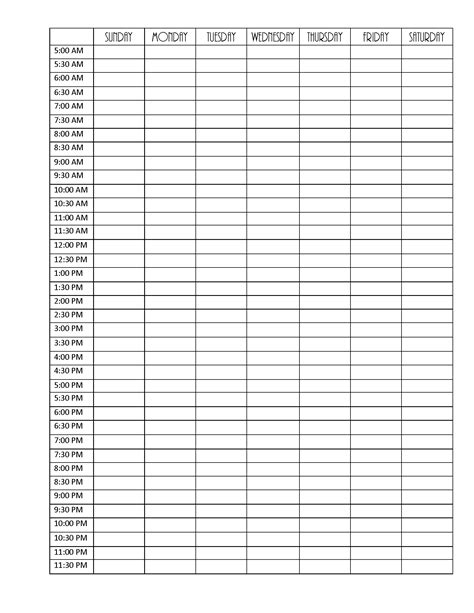 Blank weekly calendar