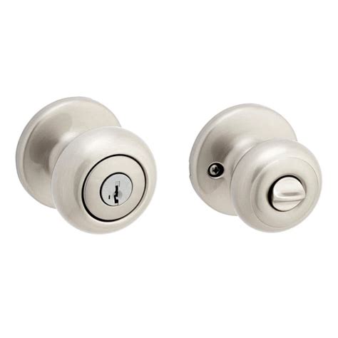 Kwikset Cove Satin Nickel Keyed Entry Door Knob Featuring Smartkey Security And Microban