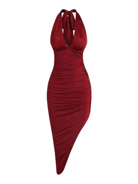 A A Halter Backless Ruched Asymmetric Midi Dress In 2023 Vegas