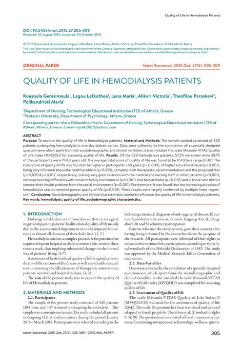 (PDF) Quality of Life in Hemodialysis Patients