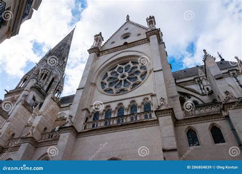 Detail Of The Facade Of Nantes Cathedral Rose Window Editorial Stock