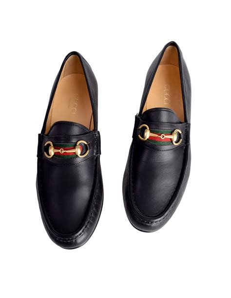 Gucci Vintage Iconic Classic Web Stripe Horsebit Black Leather Loafers – Amarcord Vintage Fashion