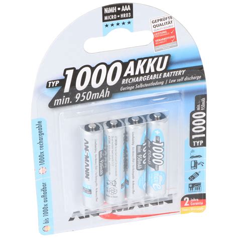 Ansmann Nimh Akku Typ 1000 Aaa Micro 950mah 4er Blister Micro Aaa