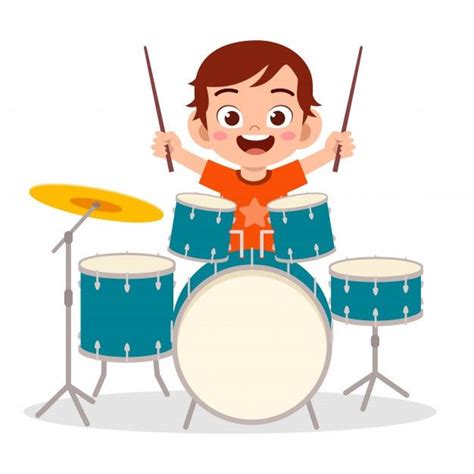 Happy Cute Little Kid Boy Playing Drum Premium Vector Freepik