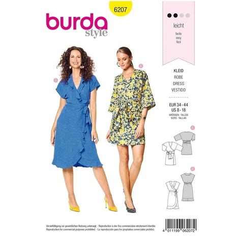 Misses Wrap Dress With Tie Bands Burda Sewing Pattern 6207 Sew Essential