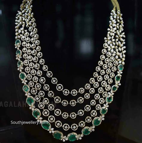 Layered Diamond Emerald Haram Indian Jewellery Designs