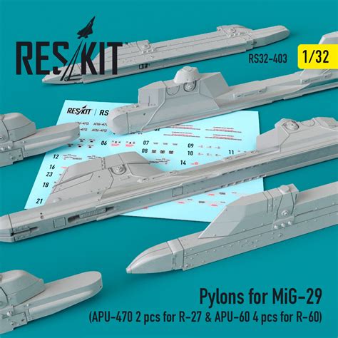 MODELIMEX Online Shop | 1/32 Pylons for MiG-29 (APU-470 & APU-60