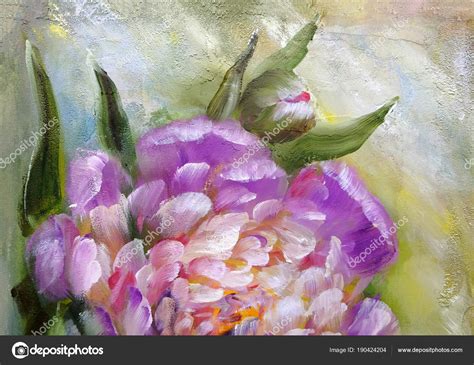 Peonies, oil painting on canvas — Stock Photo © Valenty #190424204