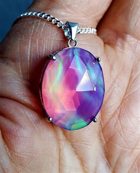 Large Aurora Opal Necklace X Mm Lab Created Rose Cut Doublet