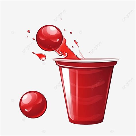 Red Beer Pong Illustration Plastic Cup And Ball With Splashing Beer