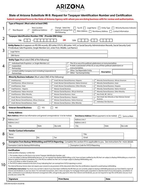 Fillable Online Gao Az State Of Arizona Substitute W Request For