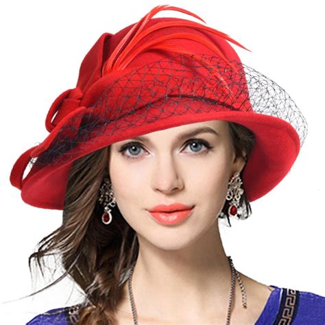 Vecry Women S Wool Church Dress Cloche Hat Plumy Felt Bucket Winter Hat