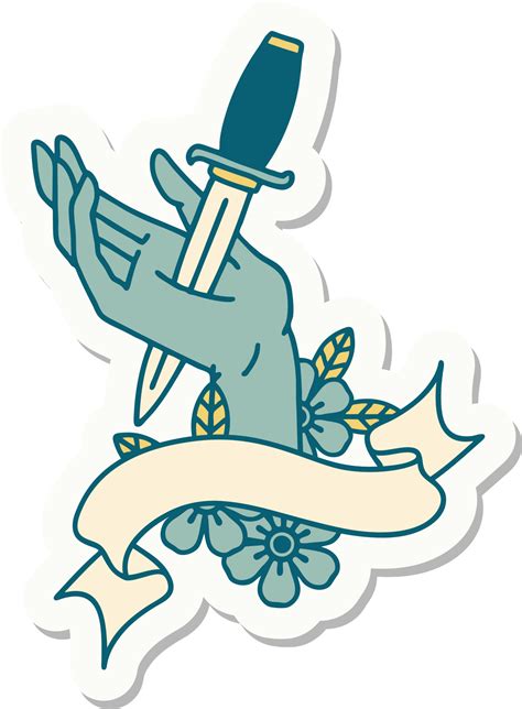 Tattoo Style Sticker With Banner Of A Dagger In The Hand 45070871 Png