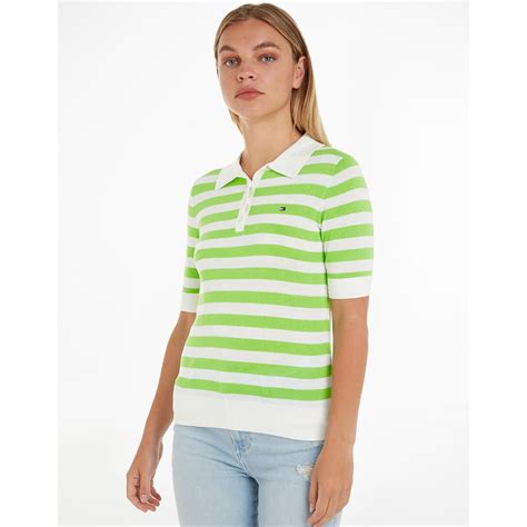 Polo A Righe A Maniche Corte Rigato Verde Bianco Tommy Hilfiger La