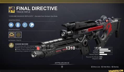 Final Directive Trace Rifle Consume Enhance Replicate Decoded