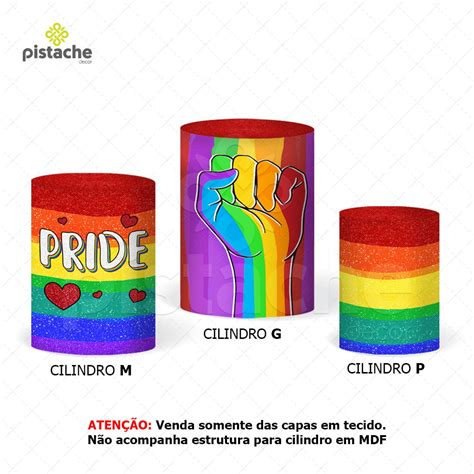 Trio Capa Cilindro Festa LGBT 3d Em Tecido Elástico Pistache Decor