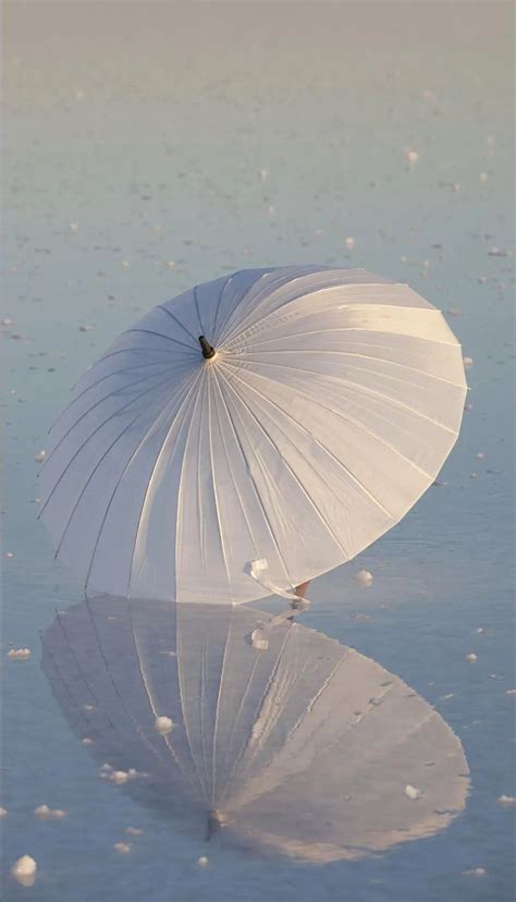 An Umbrella Sitting On Top Of A Body Of Water Next To Ice Floese