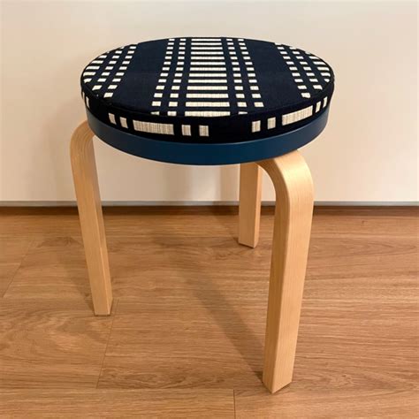 Artek Aalto Stool Special Edition Azure Blue With Matching Cushion