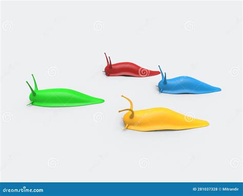 Joyful And Colorful Slugs In A Race Isolated On White Background