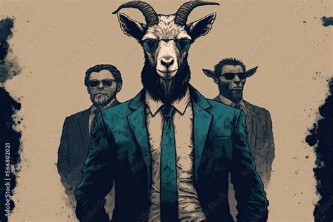 Ai Generated Cartoon Goat Mafia Illustration For Humorous And Playful