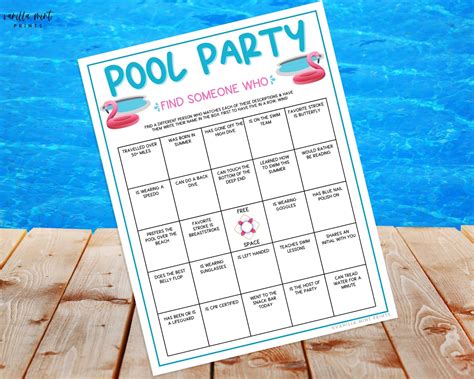 Pool Party Find Someone Who Game Fun Printable Summertime Party Games