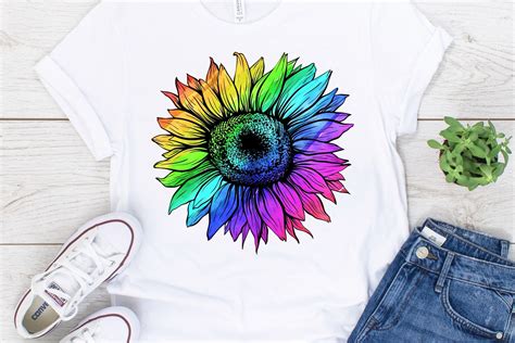 Rainbow Watercolor Sunflower Png Jpeg Pdf 675262 Sublimation Design Bundles