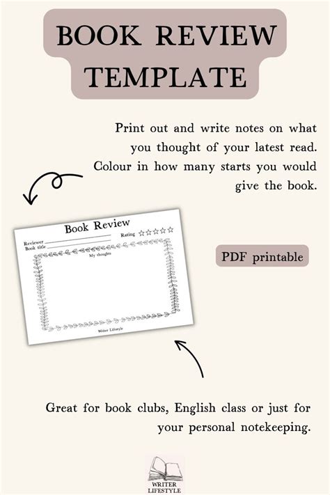 Horizontal Book Review Template For Book Clubs Printables For Etsy Uk