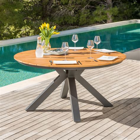 Table De Jardin Ronde Aluminiumteck 8 Places D140 Cm Bali Gris