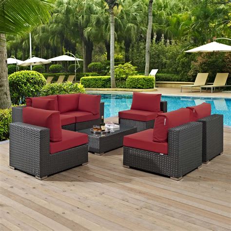 Sojourn 7 Piece Outdoor Patio Sunbrella Sectional Set In Canvas Red 1