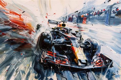 A Painting Of A Red And Black Race Car Premium Ai Generated Image