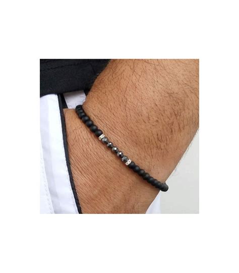 Pulsera Hematite Facetada Con Obsidiana Negra Bolas Mm Para Hombre