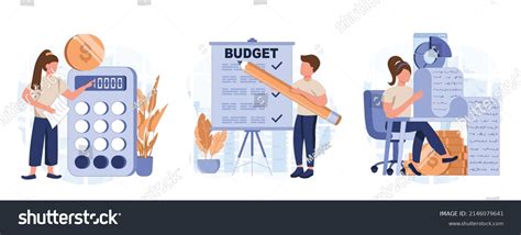 Analyzing Budget Concept Isolated Person Situations Stock Vector