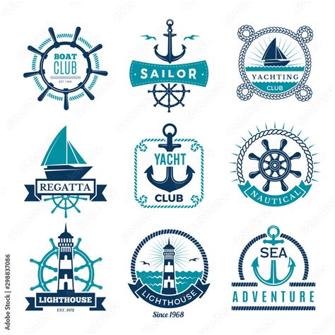 Vetor De Marine Labels Nautical Logo Sailing Boats Rope And Marine