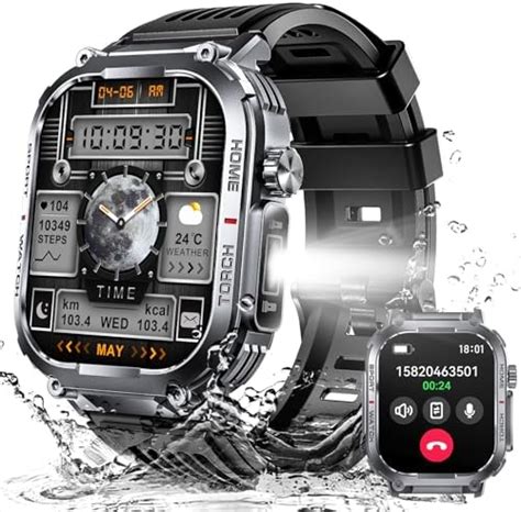 Military Smart Watch For Men 3atm Waterproof With Callled Flashlight 202 Hd Big