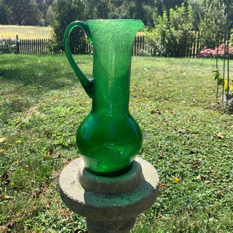 Crackle Glass Accents Vintage Green Crackle Glass Pitcher Vase Poshmark