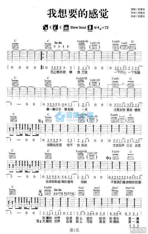 我想要的感觉吉他谱 张震岳 C调吉他弹唱谱 琴谱网